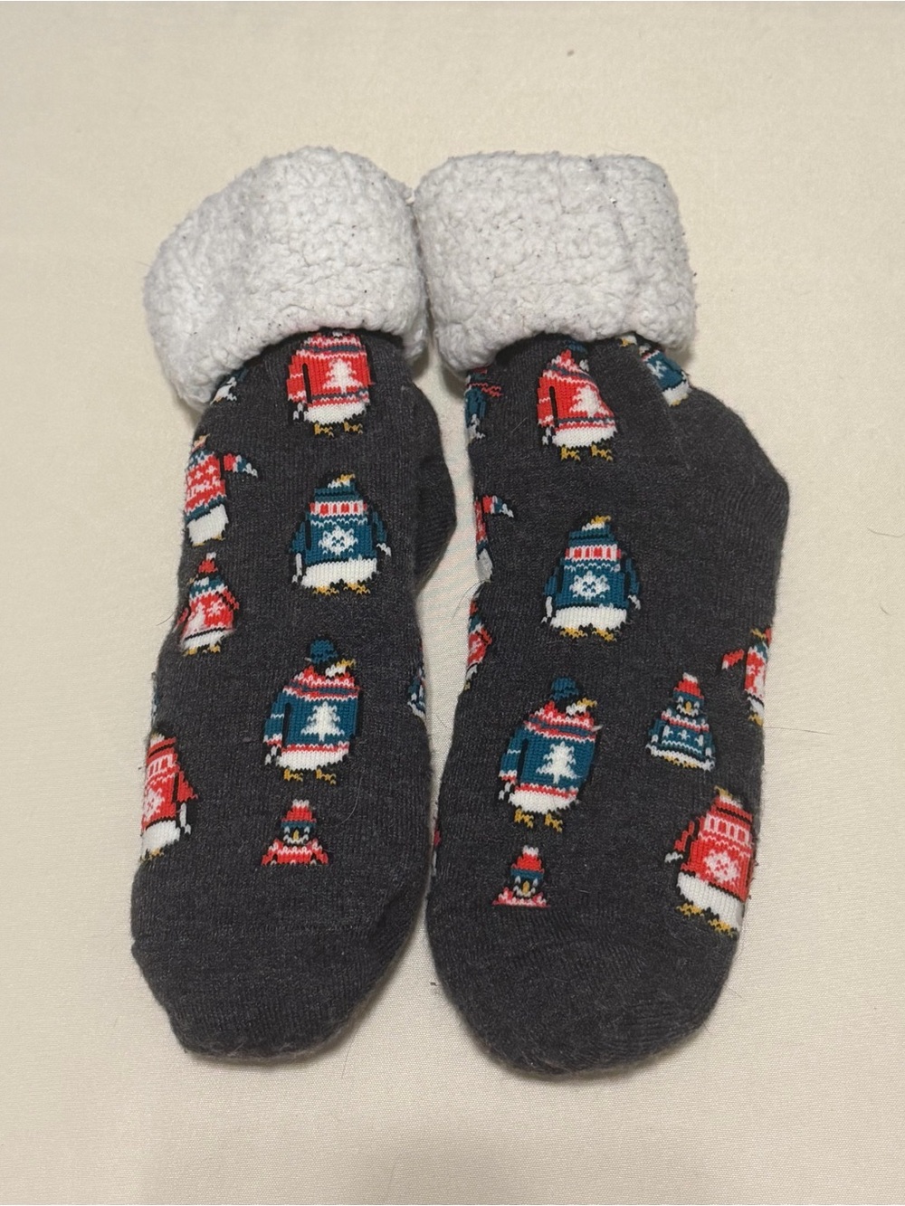 Cozy Gray Holiday Penguin Fleece-Lined Women’s Socks